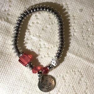 🛍️”I Love You” Bracelet with Silver and Red Beads on Elastic Cord